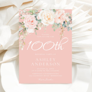 Invitation Blush & Ivory Flowers 100e fête d'anniversaire