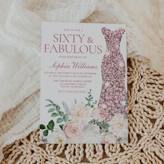 Invitation Blush & Ivory Flowers Rose Gold Gown 60e anniversa (Créateur téléchargé)