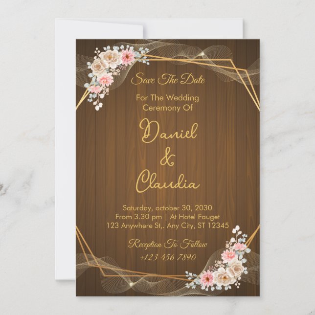 Invitation Blush & Ivory Mariage rustique Inviter avec Bois R (Devant)