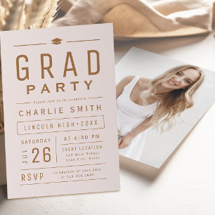 Invitation Blush Modern Simple Typographie Partie de graduati