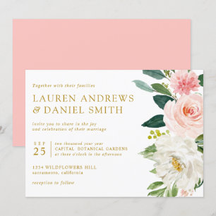 Invitation Blush moderne   Chic Botanical Gold Floral mariage