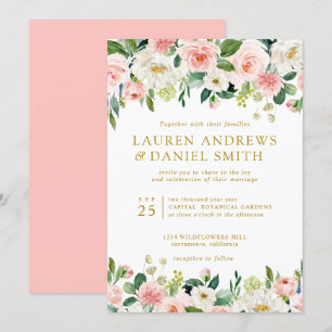 Invitation Blush moderne   Gold Chic Botanical Garland mariag