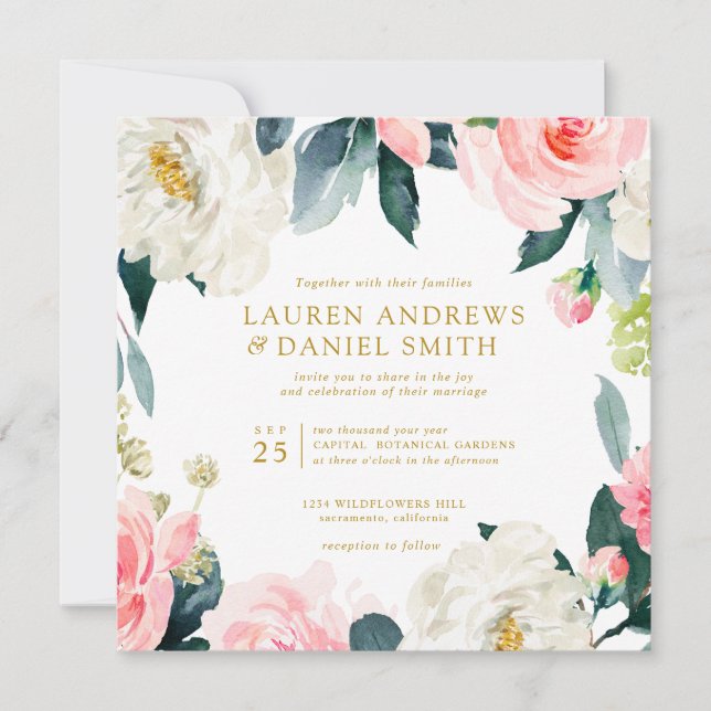 Invitation Blush moderne | Tout en un Gold CUSTOM 1 (Devant)