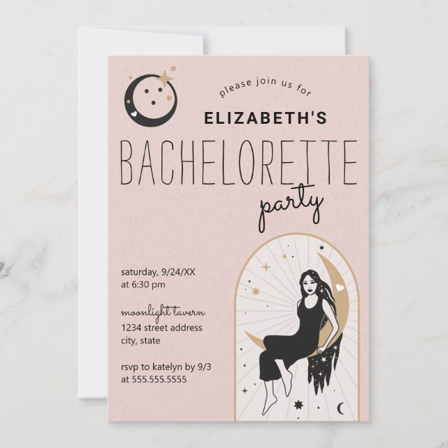 Invitation Blush Moon Stars Celestial Bachelorette Party (Devant)
