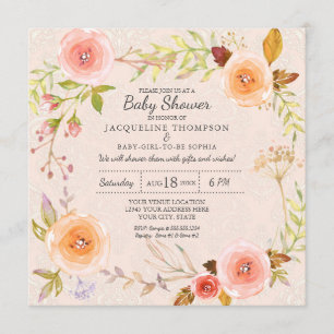 Invitation Blush n or Aquarelle Florale Damas Typographie
