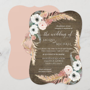 Invitation Blush n White Pampas Grass Floral Rusal Mariage