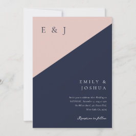 Invitation Blush Navy Blue Modern QR Code Photo Mariage