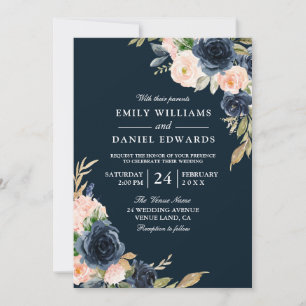 Invitation Blush & Navy Elegant Mariage moderne