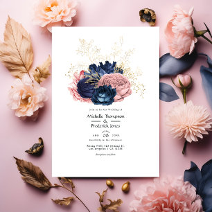 Invitation Blush, Navy et Gold Floral Mariage