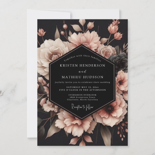 Invitation Blush Noir Bloom Wedding (Devant)