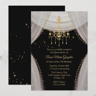 Invitation Blush noir glamour et Quinceañera or