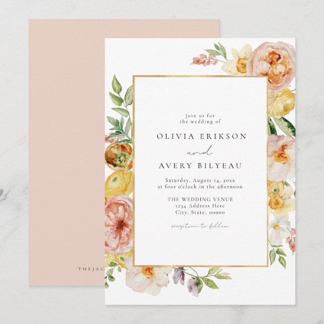 Invitation Blush & Peach Pastel Floral Garden Mariage (Devant / Derrière)