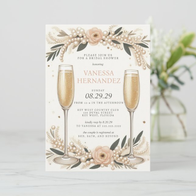 Invitation Blush Pearls et Prosecco Fête des mariées (Debout devant)