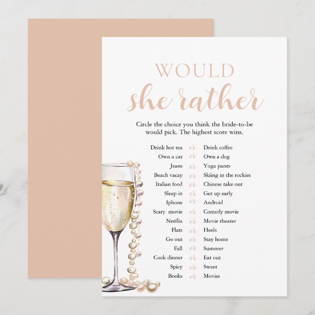 Invitation Blush Pearls et Prosecco préférerait-elle jouer (Devant / Derrière)