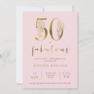 Invitation Blush Pink and Gold 50 et Fabulous Birthday Party