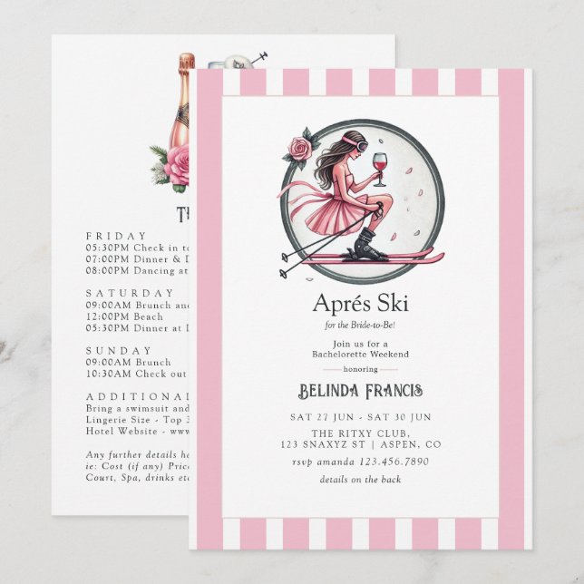 Invitation Blush Pink Après Ski Bachelorette Weekend (Devant / Derrière)