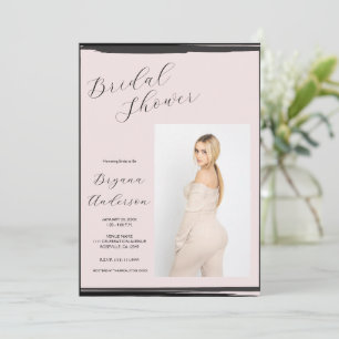 Invitation Blush Pink Black Photo Fête des mariées moderne te