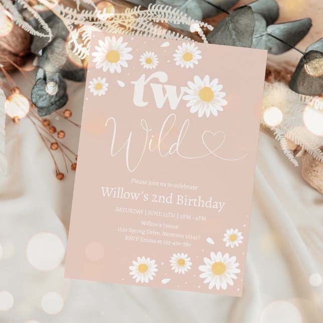 Invitation Blush Pink Boho Daisy Deux Wild 2e fête d'annivers (Créateur téléchargé)