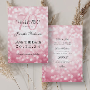 Invitation Blush Pink Bokeh 70th Birthday Save Date Détails