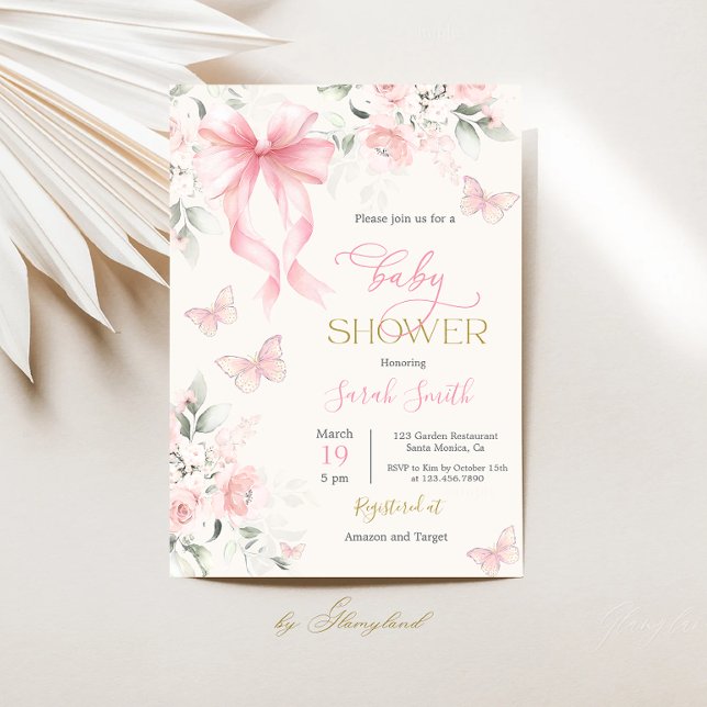 Invitation Blush Pink Bow Baby Shower Girl (Créateur téléchargé)