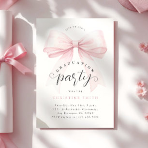 Invitation Blush Pink Bow Photo Party Graduation