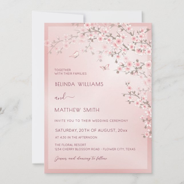 Invitation Blush Pink Cherry Blossom Wedding (Devant)