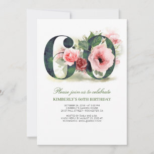 Invitation Blush Pink Floral 60e fête anniversaire