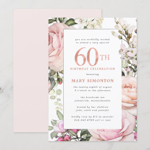 Invitation Blush Pink Floral 60e fête anniversaire