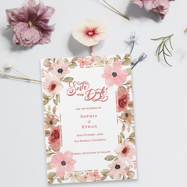 Invitation Blush Pink Floral Botanical Wedding Save the Date (Blush Pink Floral Botanical Wedding Save the Date Invitation)