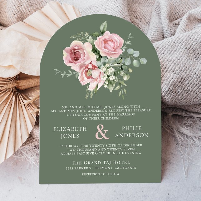 Invitation Blush Pink Floral Eucalyptus Sage Green Wedding (Créateur téléchargé)