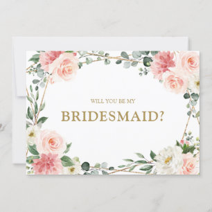 Invitation Blush Pink Floral Gold Serez-vous ma servante