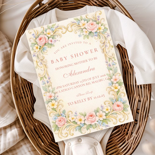 Invitation Blush Pink Garden Baroque Baby Shower (Créateur téléchargé)