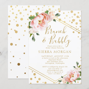 Invitation Blush Pink Gold Brunch & Fête des mariées Bubbly