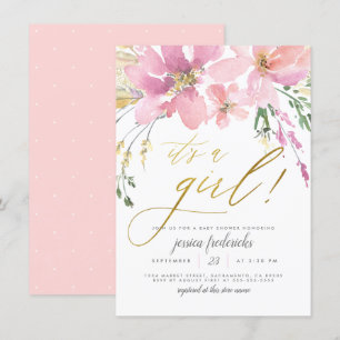 Invitation Blush Pink & Gold C'est une fille Baby shower flor