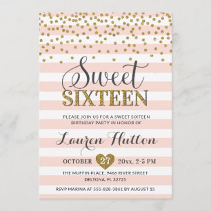 Invitation Blush Pink Gold Chic Sweet sixteen fête anniversai