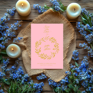 Invitation Blush Pink & Gold Circle Enregistrer la date - Mar