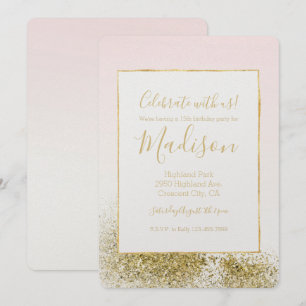 Invitation Blush Pink Gold Faux Parties scintillant Sparkle O
