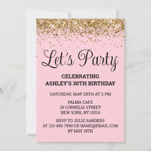 Invitation Blush Pink Gold Parties scintillant 30e anniversai