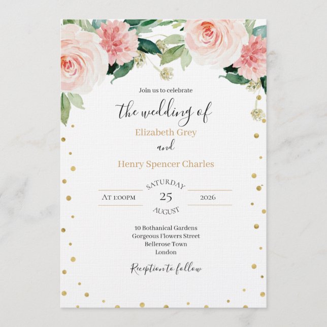 Invitation Blush pink gold peony elegant floral wedding  (Devant)