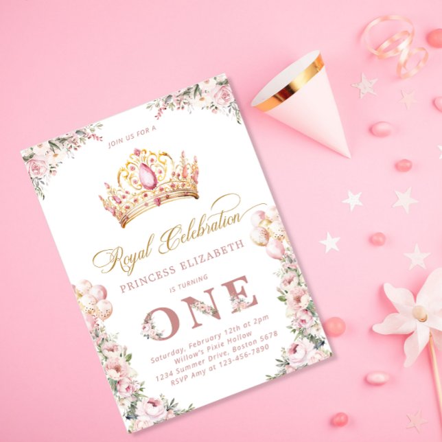 Invitation Blush Pink Gold Princesse 1er anniversaire de fête (Créateur téléchargé)
