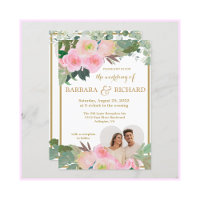 Blush Pink Gold Romantic Floral Photo QR Mariage