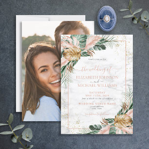 Invitation Blush Pink Gold Tropical Boho Chic Mariage photo