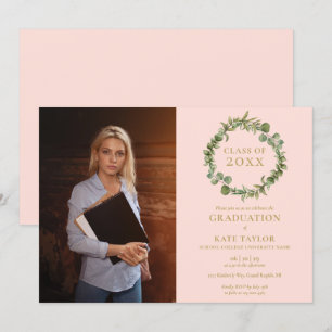 Invitation Blush Pink Greenery Garland Photo Graduation Party