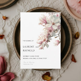 Invitation Blush Pink Magnolia Botanical Watercolor Wedding