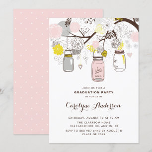 Invitation Blush Pink Mason Jars Floral Graduation Party