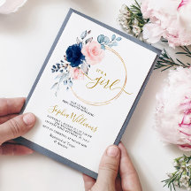 Blush Pink & Navy Rose Floral Wreath Baby shower