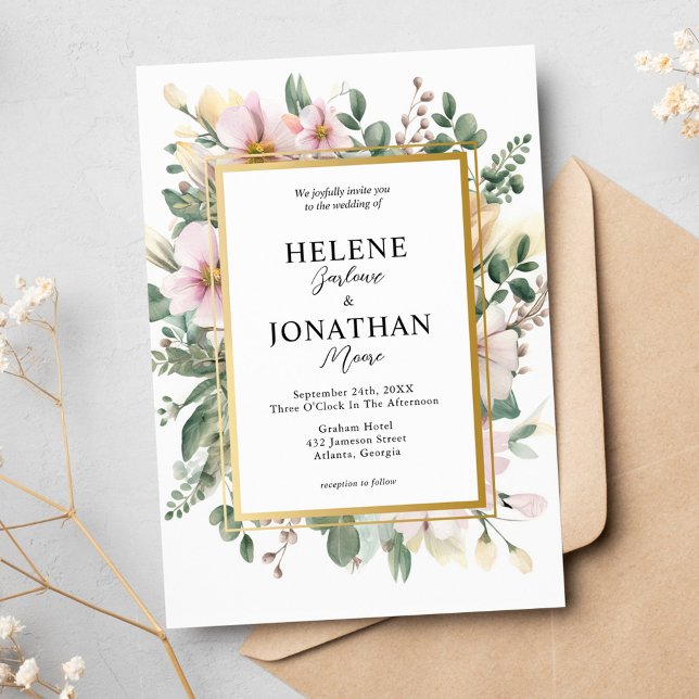 Invitation Blush Pink Pastel Floral Garden Mariage élégant (Blush Pink Pastel Floral Garden Elegant Wedding Invitation)
