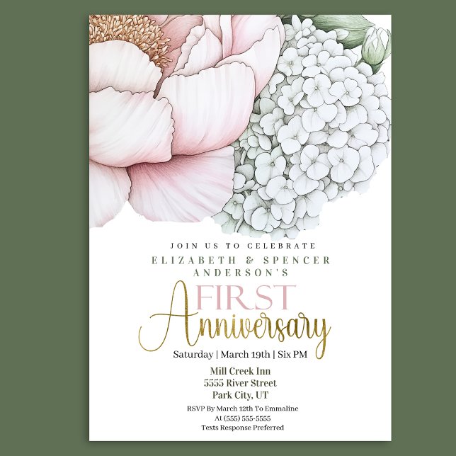 Invitation Blush Pink Peony 1st Wedding Anniversary (Créateur téléchargé)