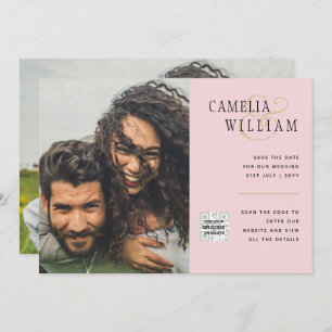 Invitation Blush PINK Photo Wedding Inviter QR Code Enregistr