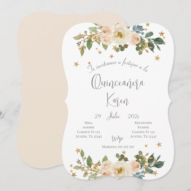 Invitation Blush Pink Quinceanera (Devant / Derrière)